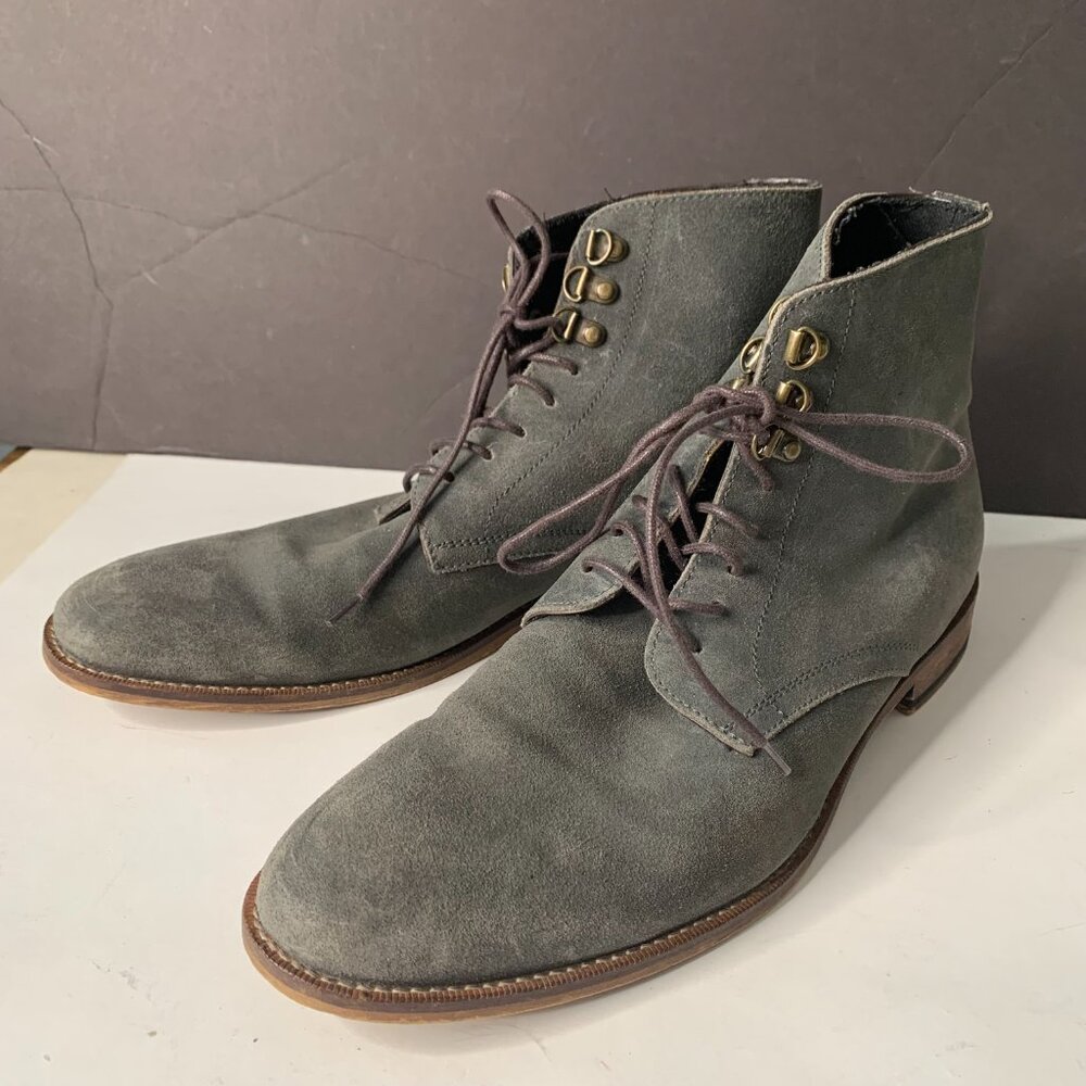 BANANA REPUBLIC MENS SUEDE LACE UP ANKLE BIKER GREEN BOOTS SIZE 10.5 - Picture 3 of 9